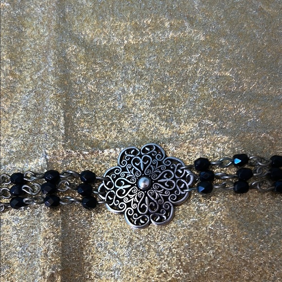 Sterling silver bracelet with silver designs each decorated with black beads. - Picture 3 of 6
